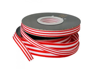 Ribbon - Grosgrain Stripe Red White 25mm x 25mtrs