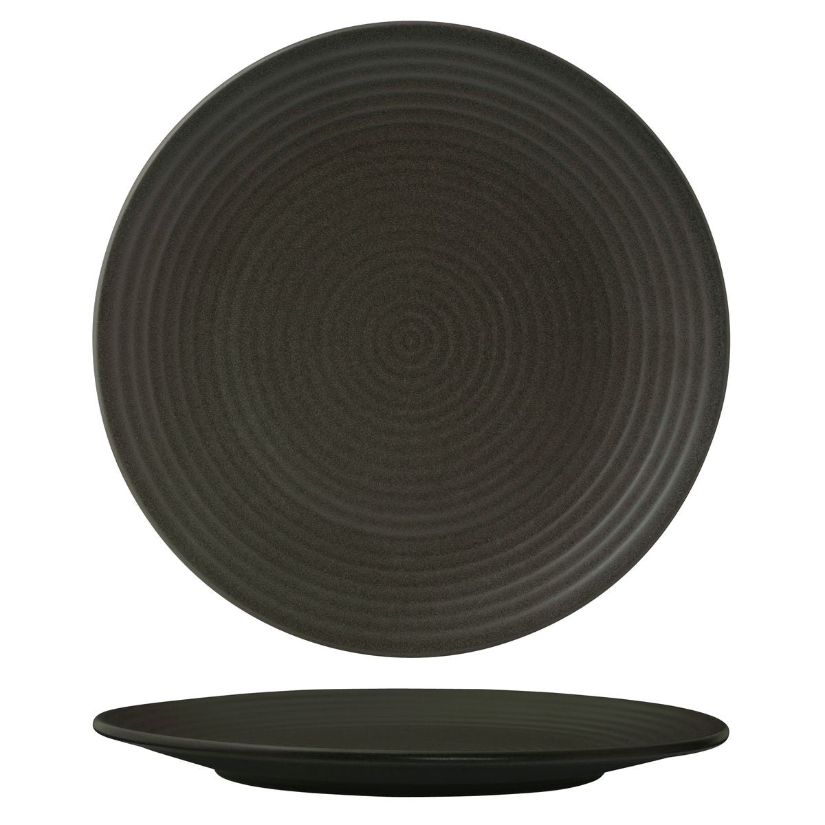 90973 Zuma Charcoal Round Plate Ribbed 310mm Leisure Coast Hospitality & Packaging
