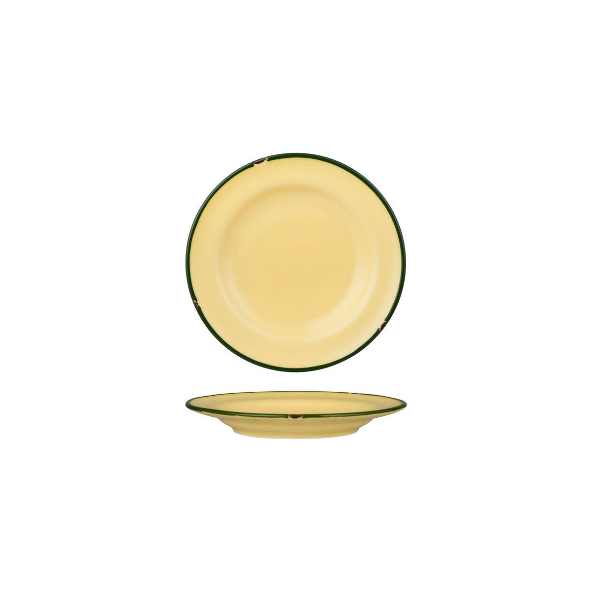 94106-SG Luzerne TinTin Sand / Green Round Plate Wide Rim 170mm Leisure Coast Hospitality & Packaging