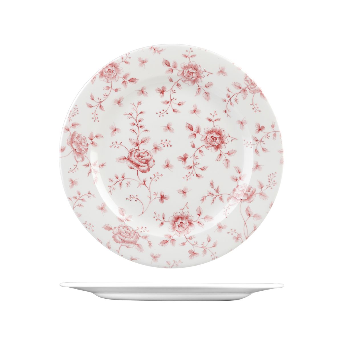 9971330 Churchill Vintage Prints Rose Chintz Round Plate Cranberry 305mm Leisure Coast Hospitality & Packaging