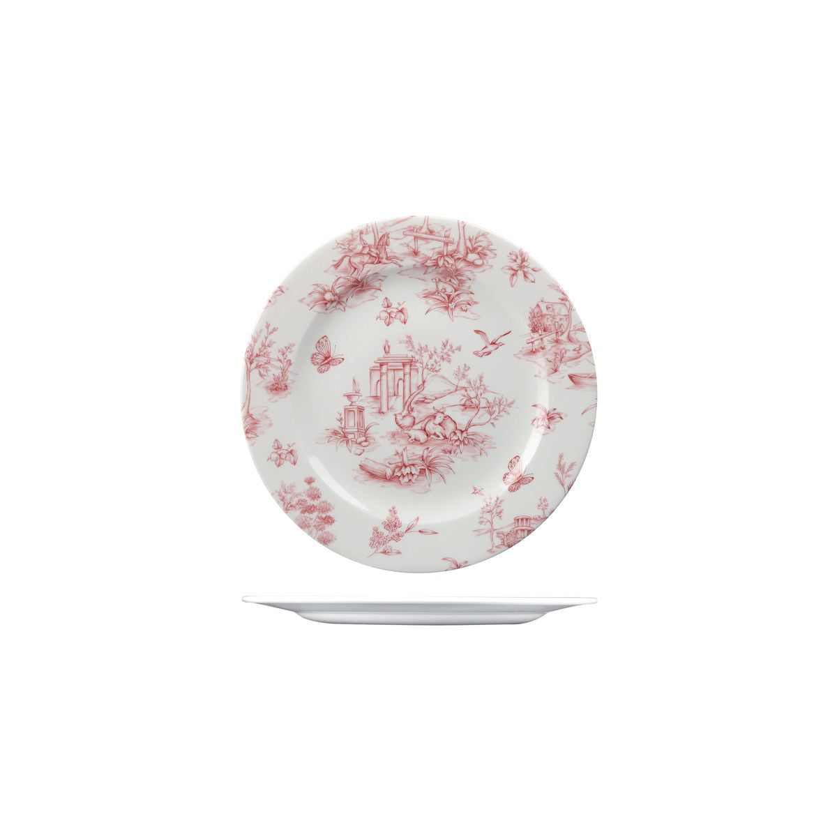 9971521 Churchill Vintage Prints Toile Round Plate Cranberry 215mm Leisure Coast Hospitality & Packaging