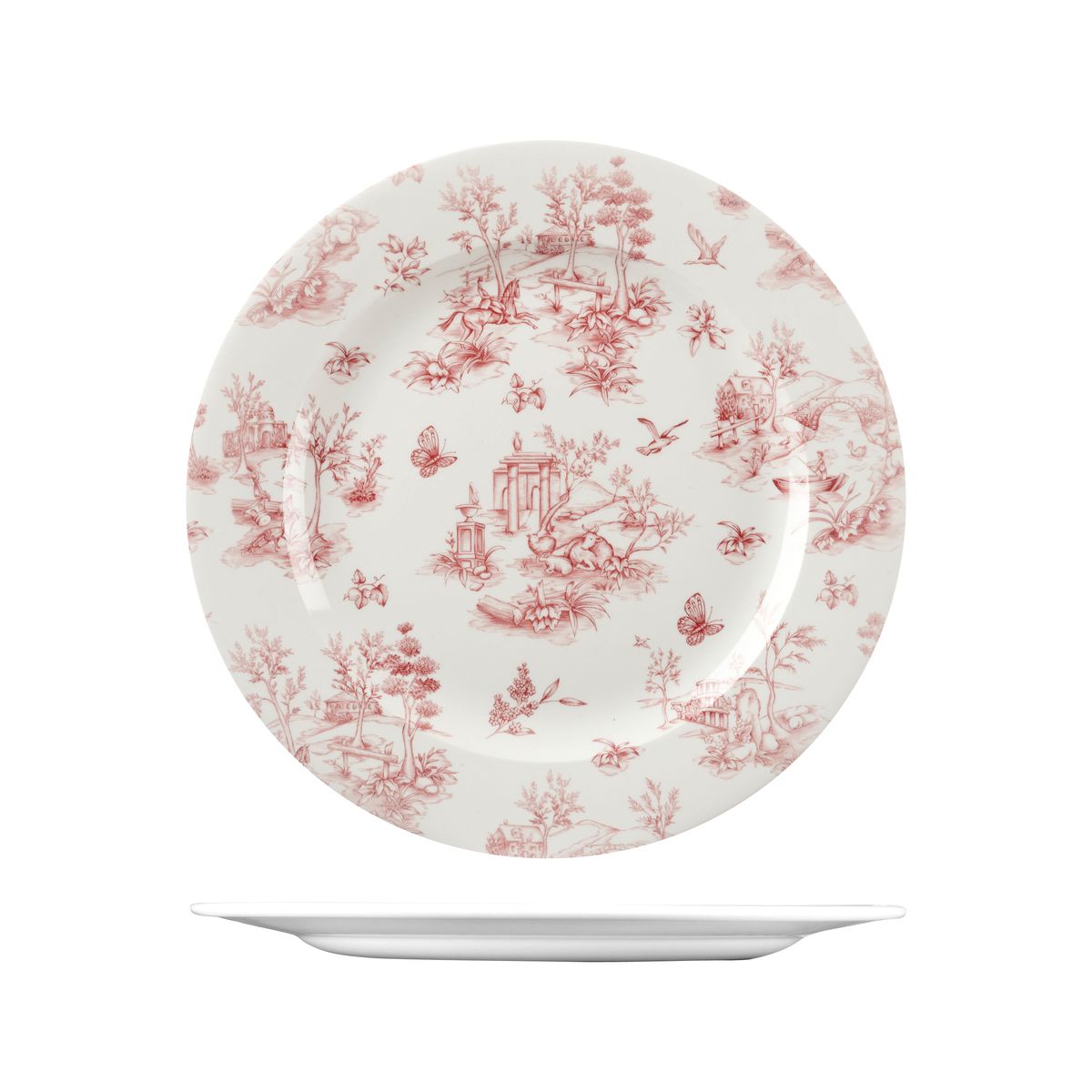 9971530 Churchill Vintage Prints Toile Round Plate Cranberry 305mm Leisure Coast Hospitality & Packaging