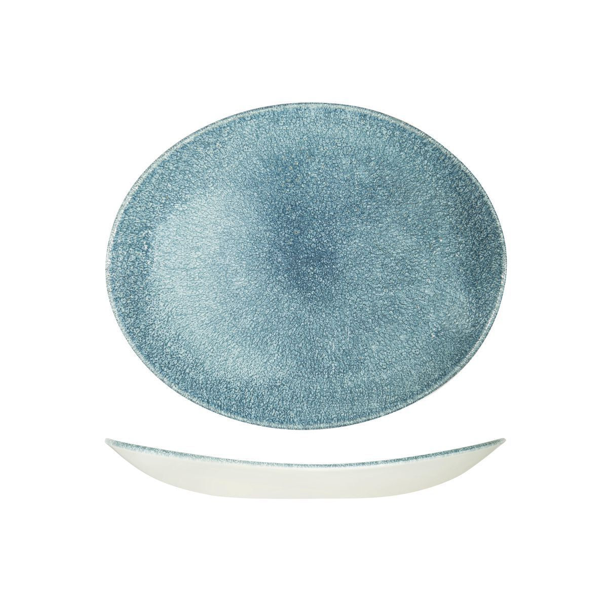 9976227-TB Studio Prints Raku Topaz Blue Oval Coupe Plate 270x229mm Leisure Coast Hospitality & Packaging