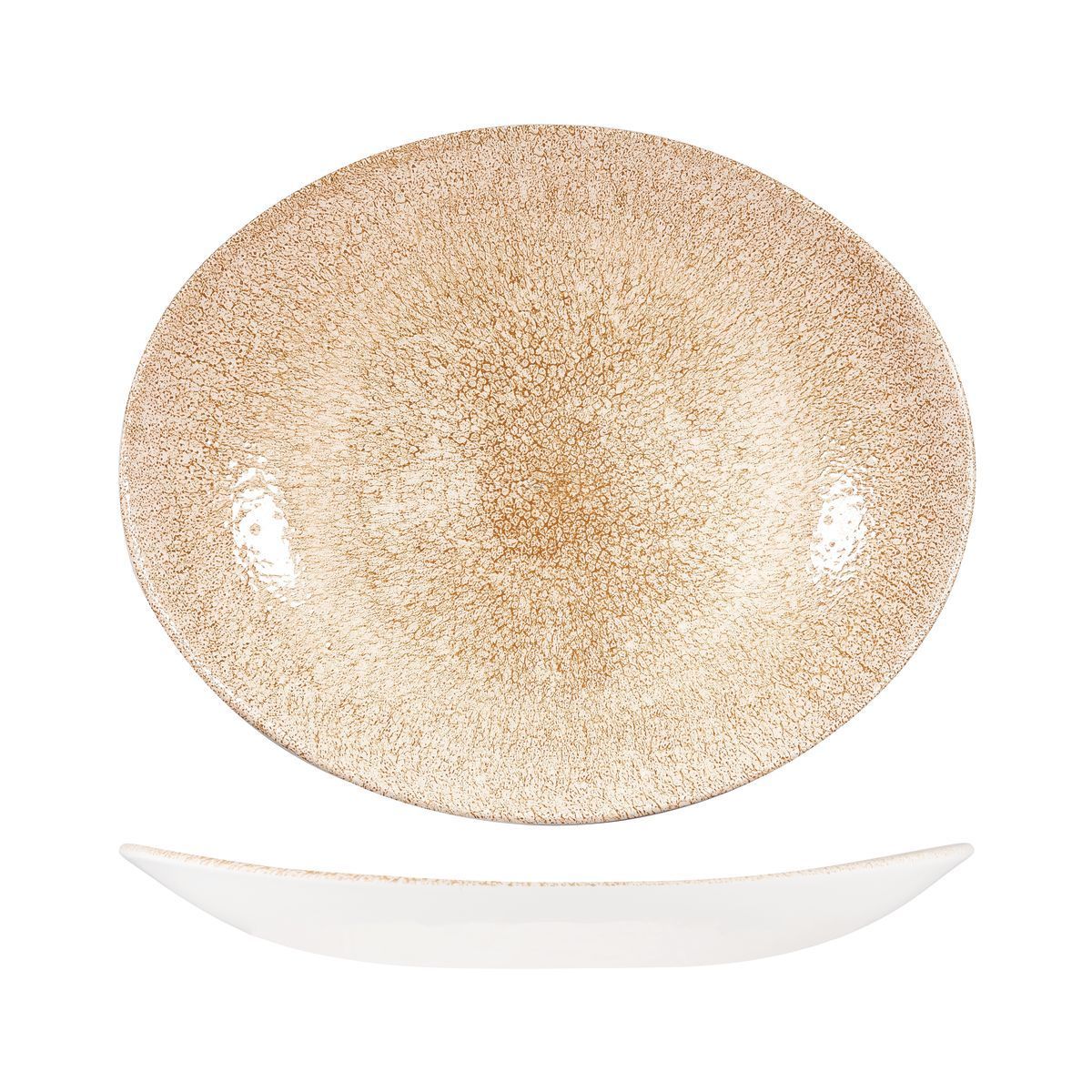9976232-O Studio Prints Raku Garnet Orange Oval Coupe Plate 317x255mm Leisure Coast Hospitality & Packaging