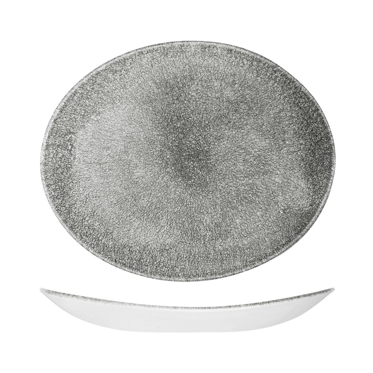 9976232-QB Studio Prints Raku Quartz Black Oval Coupe Plate 317x255mm Leisure Coast Hospitality & Packaging