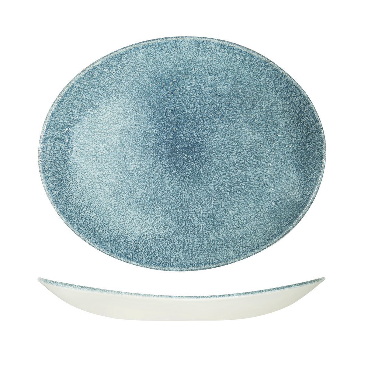 9976232-TB Studio Prints Raku Topaz Blue Oval Coupe Plate 317x255mm Leisure Coast Hospitality & Packaging