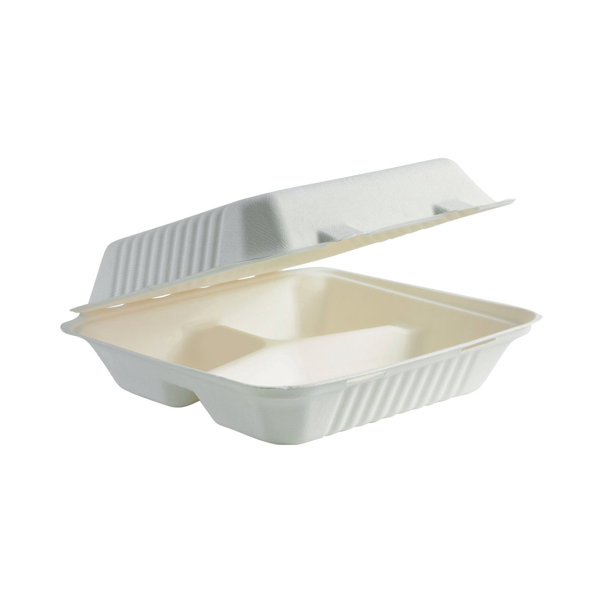 B-HL-93 BioCane Clamshells BioCane Large Dinner Clamshell 3 Compartment 229x229x81mm Leisure Coast Hospitality & Packaging Supplies