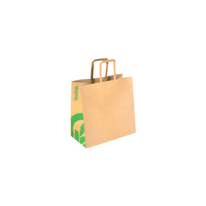 BAG-TA-F-SMALL BioBag Kraft Paper Carry Bag with Flat Handles Small 280x275x150mm Leisure Coast Hospitality & Packaging Supplies