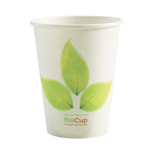 BC-12 BioCup Single Wall Leaf White With Green Leaf 12oz Leisure Coast Hospitality & Packaging Supplies