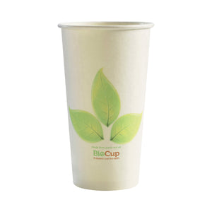 BC-20 BioCup Single Wall Leaf White With Green Leaf 20oz Leisure Coast Hospitality & Packaging Supplies