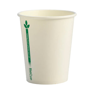 BC-8-GL BioCup Single Wall White Green Line White With Green Line 8oz Leisure Coast Hospitality & Packaging Supplies