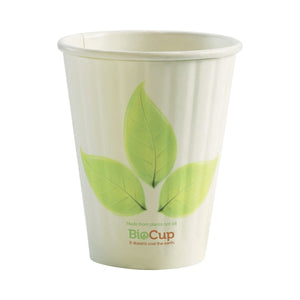 BC-8DW BioCup Double Wall Leaf White With Green Leaf 8oz Leisure Coast Hospitality & Packaging Supplies