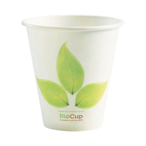 BC-8(90) BioCup Single Wall Leaf White With Green Leaf 8oz / 90mm Leisure Coast Hospitality & Packaging Supplies