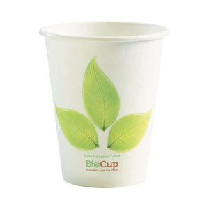 BC-8 BioCup Single Wall Leaf White With Green Leaf 8oz Leisure Coast Hospitality & Packaging Supplies