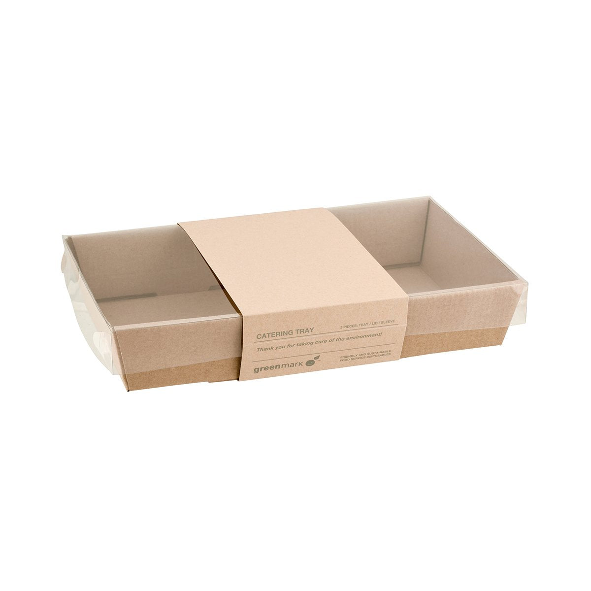 BCTS50, Greenmark, Small Low Rectangular Premium Catering Tray Kraft Base Leisure Coast Hospitality and Packaging