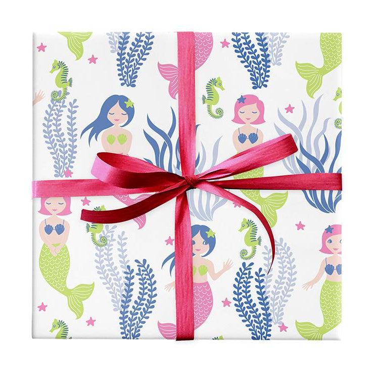 BW MM Mermaid Gift Wrap Mermaid Print on White Gift Wrap Leisure Coast Hospitality & Packaging Supplies