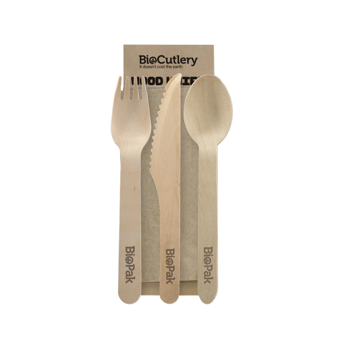HY-16KFSN Biocutlery Wooden Cutlery Cutlery Set (Fork, Knife, Spoon & Napkin) 160mm Leisure Coast Hospitality & Packaging Supplies
