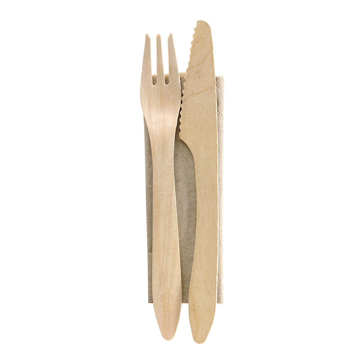 HY-19KFN-COATED Biocutlery Coated Wooden Cutlery Cutlery Set (Fork, Knife & Napkin) 190mm Leisure Coast Hospitality & Packaging Supplies