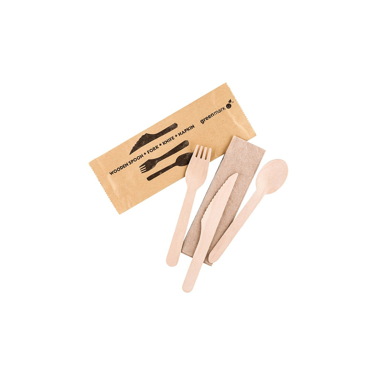 W-SFKN PacTrading Wooden Cutlery Pack (Fork / Knife / Spoon / Napkin) Leisure Coast Hospitality Environmentally Friendly Disposable Takeaway Food Packaging