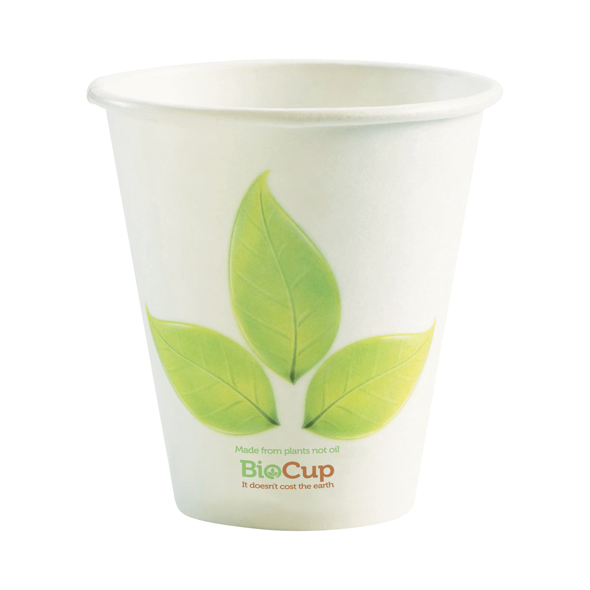 BC-8(90) BioCup Single Wall Leaf White With Green Leaf 8oz / 90mm Leisure Coast Hospitality & Packaging Supplies