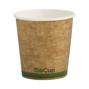 BCK-4-GS BioCup Single Wall Kraft Green Stripe Kraft With Green stripe 4oz Leisure Coast Hospitality & Packaging Supplies