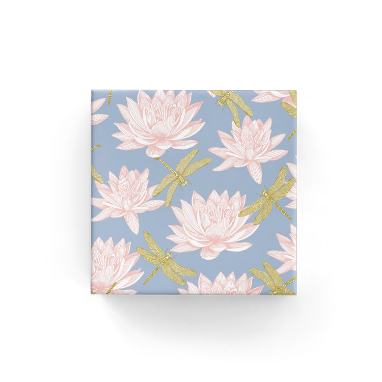 BW 60DFL BPG Dragonfly Lily Wrap Blue Pink Gold Leisure Coast Hospitality & Packaging Supplies