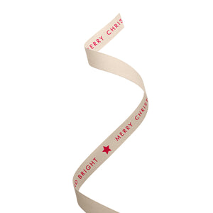 RB XCC10 NR Ribbon - Christmas Cheer Cotton Red on Natural Leisure Coast Hospitality & Packaging Supplies