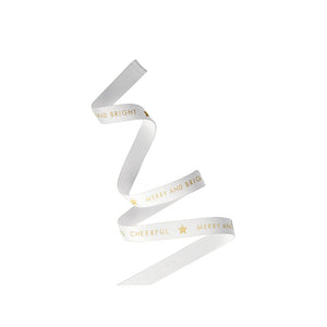 RB XG10 WG Ribbon - Christmas Cheer Grosgrain Gold on White Leisure Coast Hospitality & Packaging Supplies