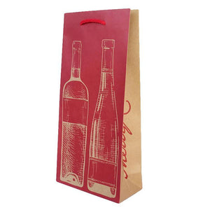 XBDW12 Christmas Paper Double Wine Bag Red and Kraft Leisure Coast Hospitality & Packaging Supplies
